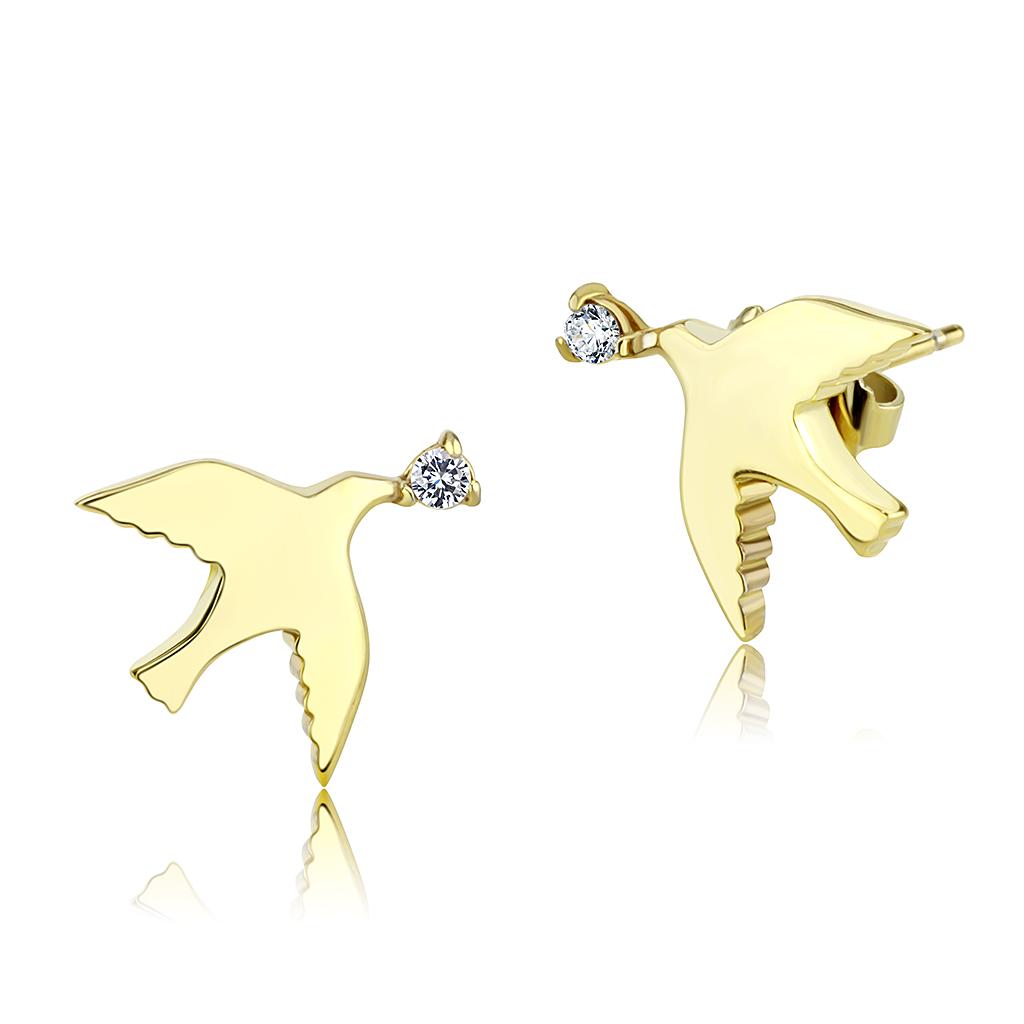 IP Gold(Ion Plating) Stainless Steel Earrings with AAA Grade CZ  in Clear