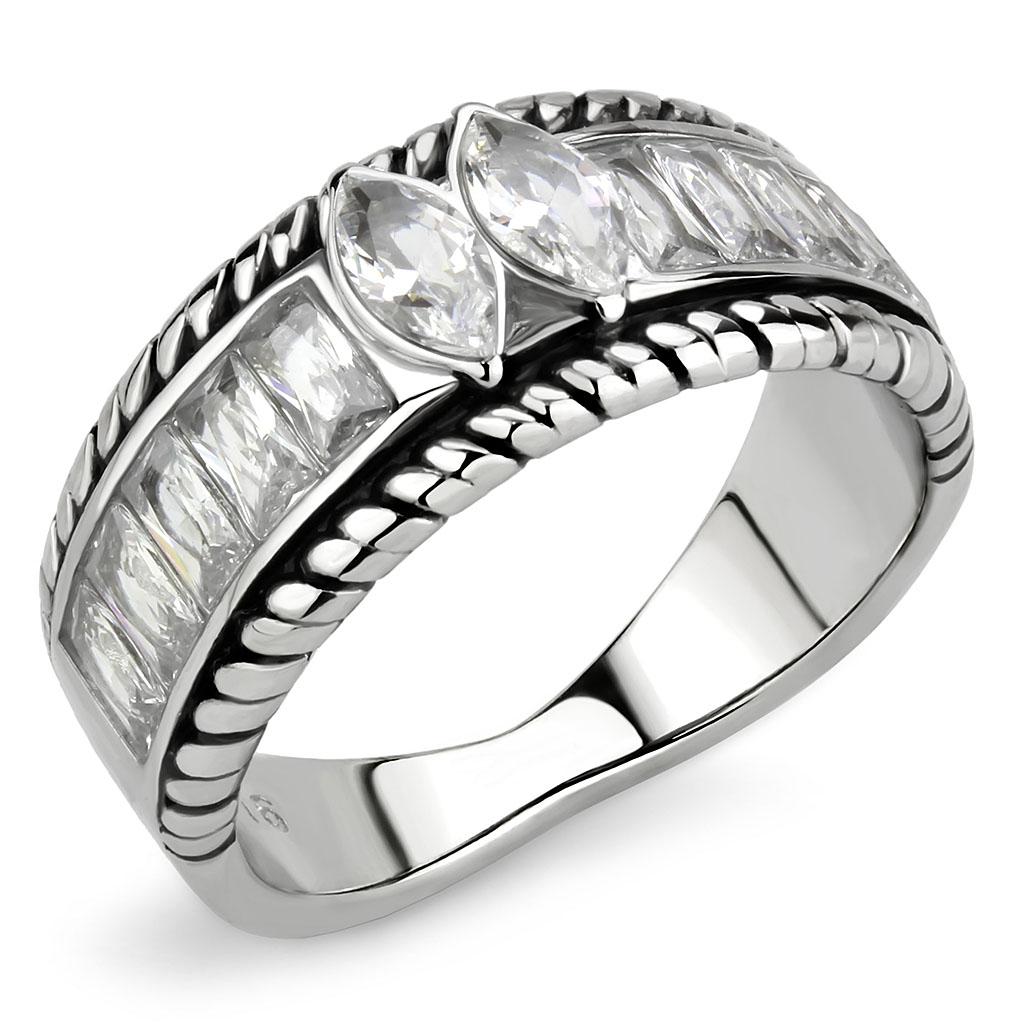 No Plating Stainless Steel Ring with AAA Grade CZ  in Clear