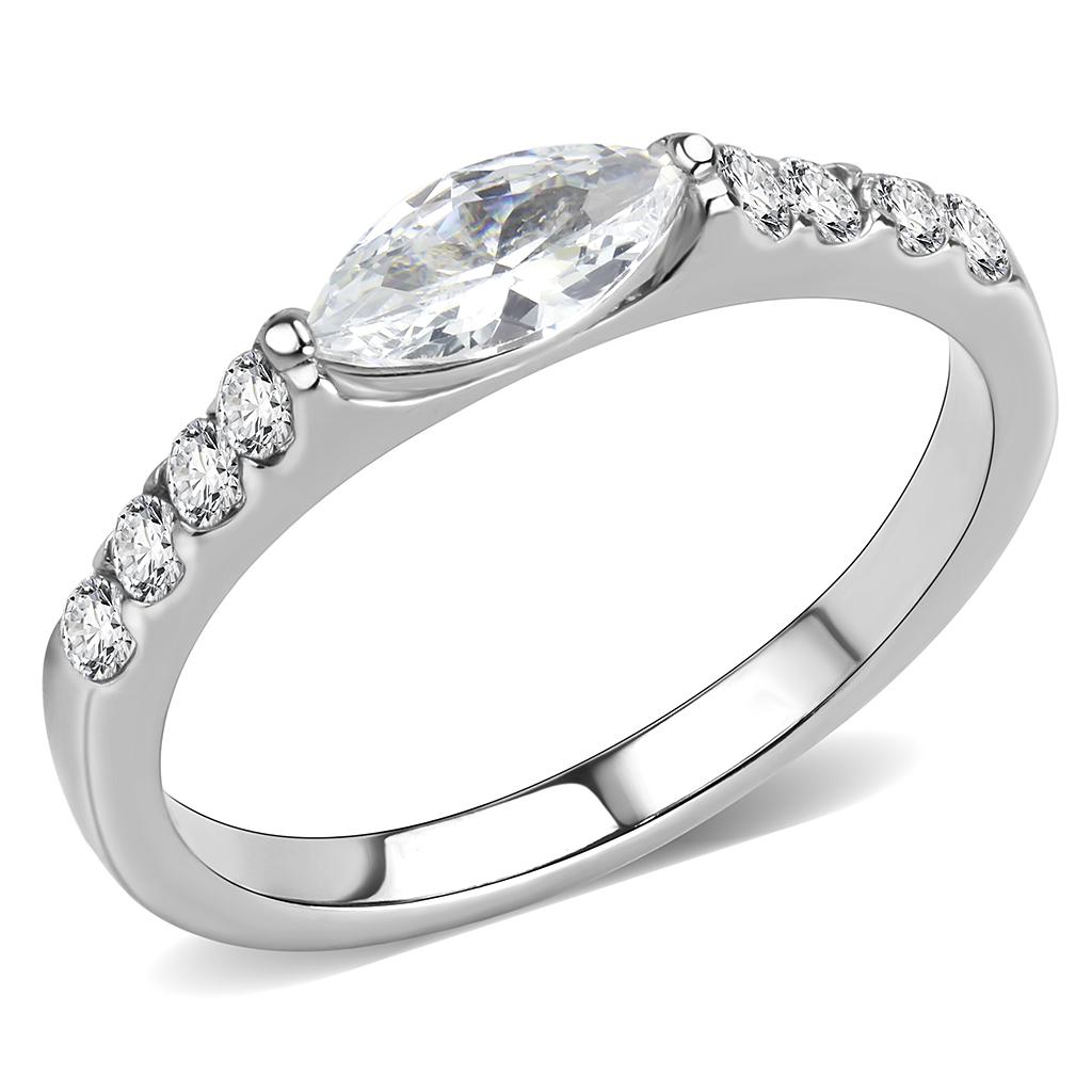 No Plating Stainless Steel Ring with AAA Grade CZ  in Clear
