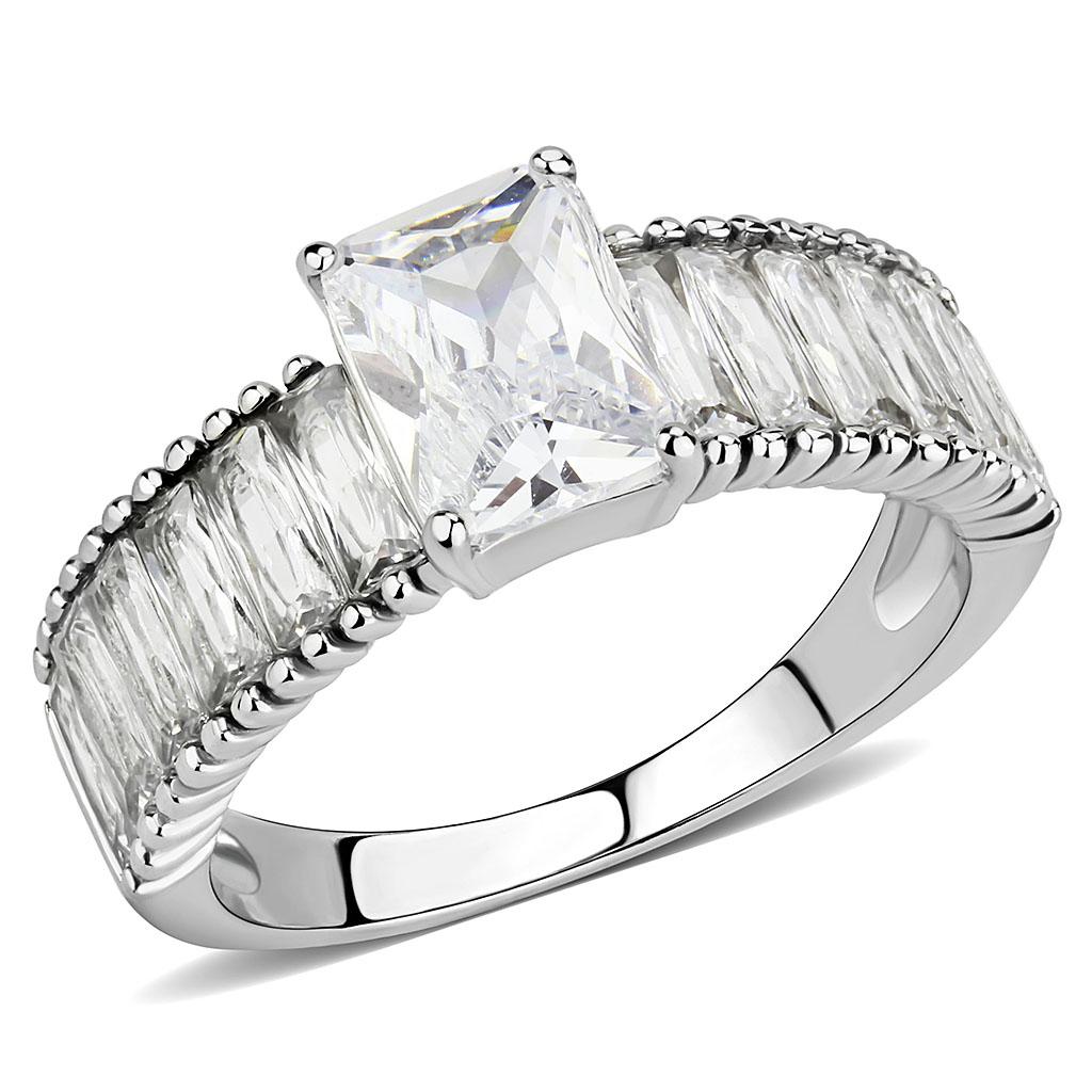 No Plating Stainless Steel Ring with AAA Grade CZ  in Clear