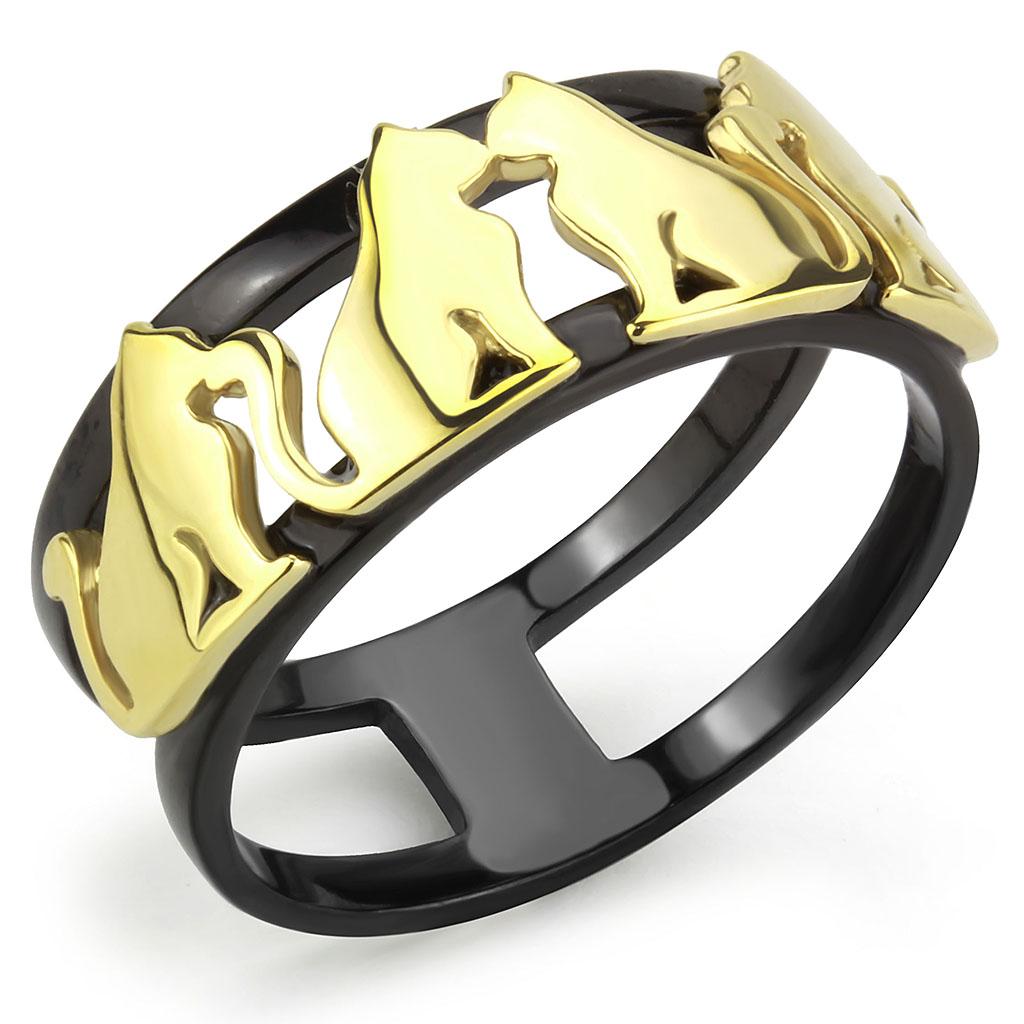 IP Gold+ IP Black (Ion Plating) Stainless Steel Ring with No Stone