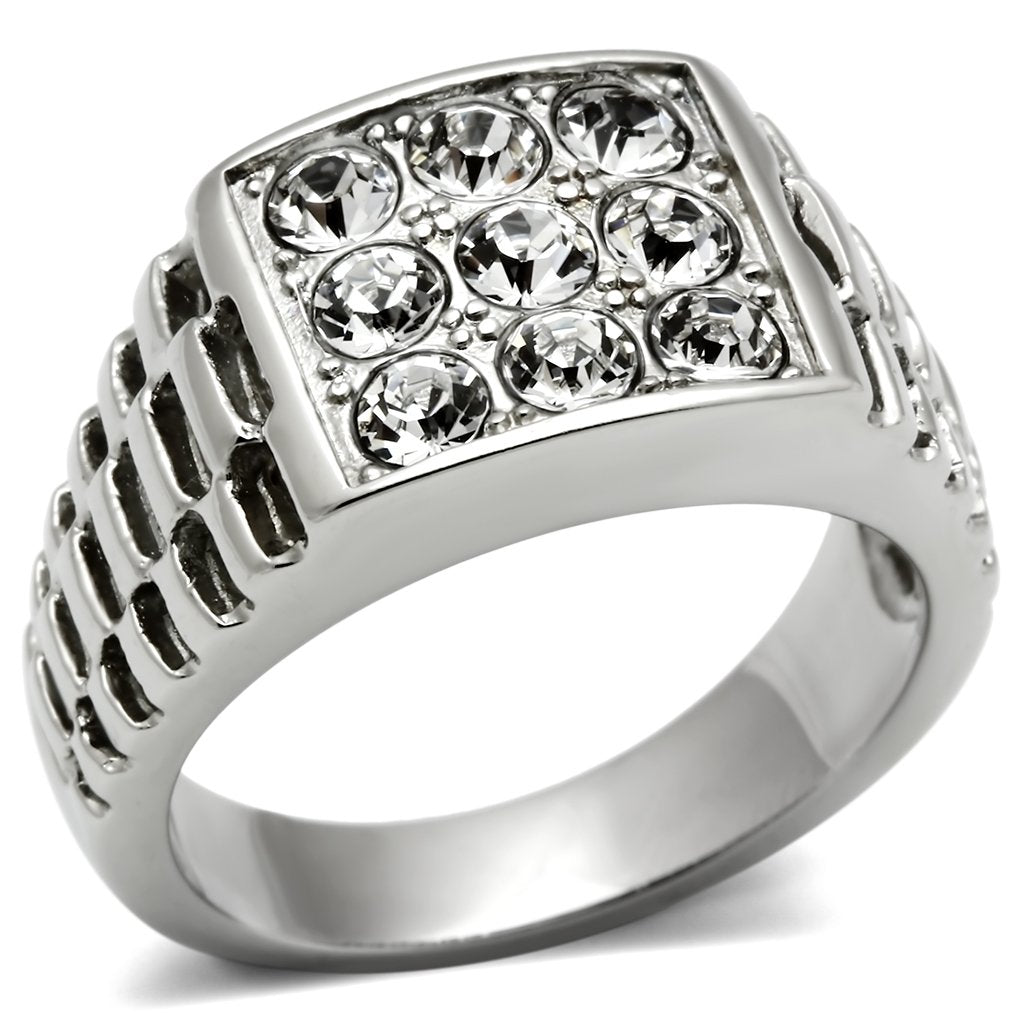 High polished (no plating) Stainless Steel Ring with Top Grade Crystal  in Clear