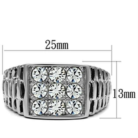 High polished (no plating) Stainless Steel Ring with Top Grade Crystal  in Clear