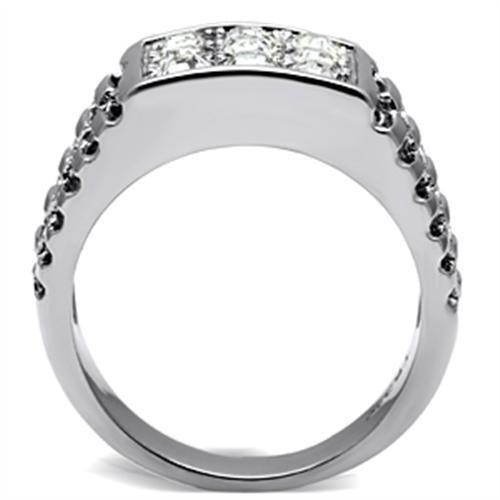 High polished (no plating) Stainless Steel Ring with Top Grade Crystal  in Clear