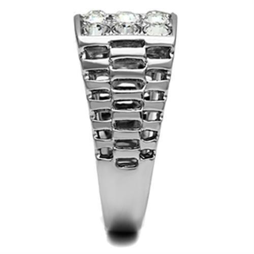 High polished (no plating) Stainless Steel Ring with Top Grade Crystal  in Clear