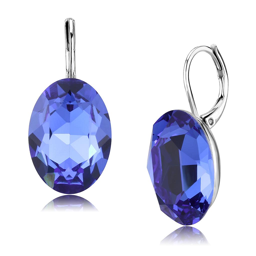 No Plating Stainless Steel Earrings with Top Grade Crystal  in Sapphire