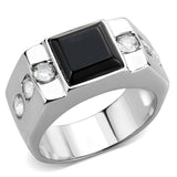 High polished (no plating) Stainless Steel Ring with Synthetic Onyx in Jet