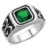 High polished (no plating) Stainless Steel Ring with Synthetic Synthetic Glass in Emerald