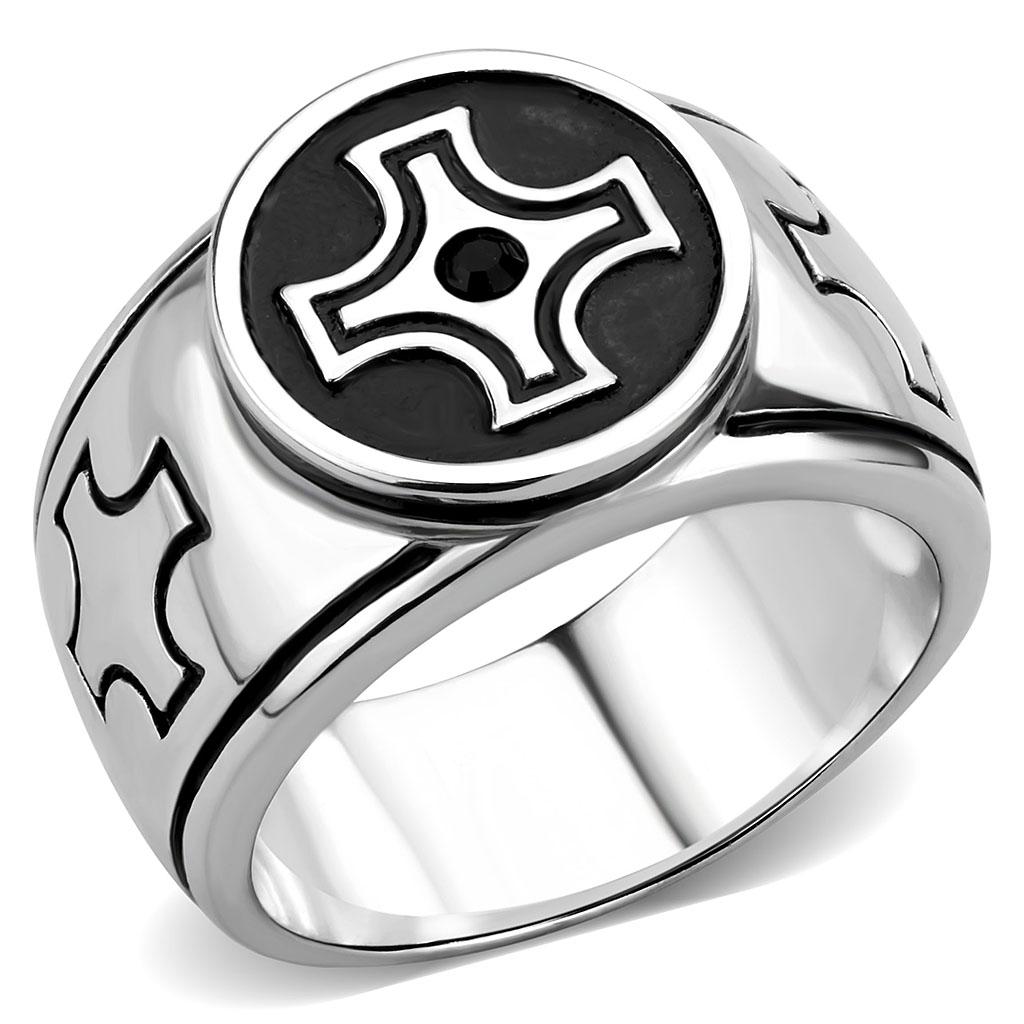 High polished (no plating) Stainless Steel Ring with Top Grade Crystal  in Jet
