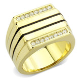 IP Gold(Ion Plating) Stainless Steel Ring with Top Grade Crystal  in Clear