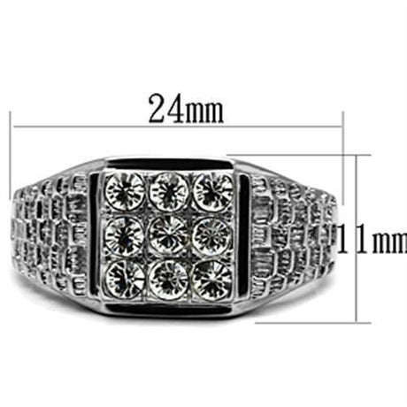 High polished (no plating) Stainless Steel Ring with Top Grade Crystal  in Clear