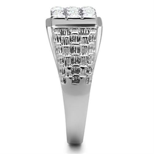 High polished (no plating) Stainless Steel Ring with Top Grade Crystal  in Clear