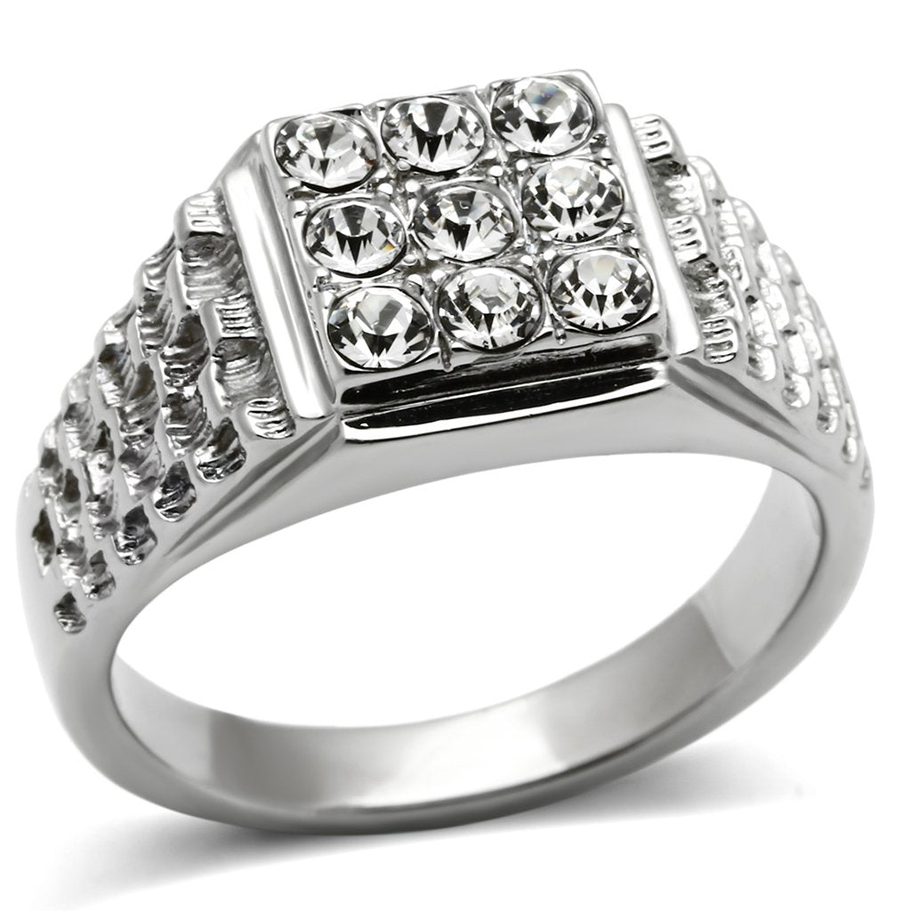 High polished (no plating) Stainless Steel Ring with Top Grade Crystal  in Clear