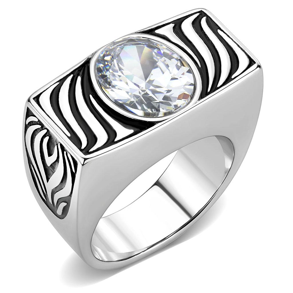 High polished (no plating) Stainless Steel Ring with AAA Grade CZ  in Clear
