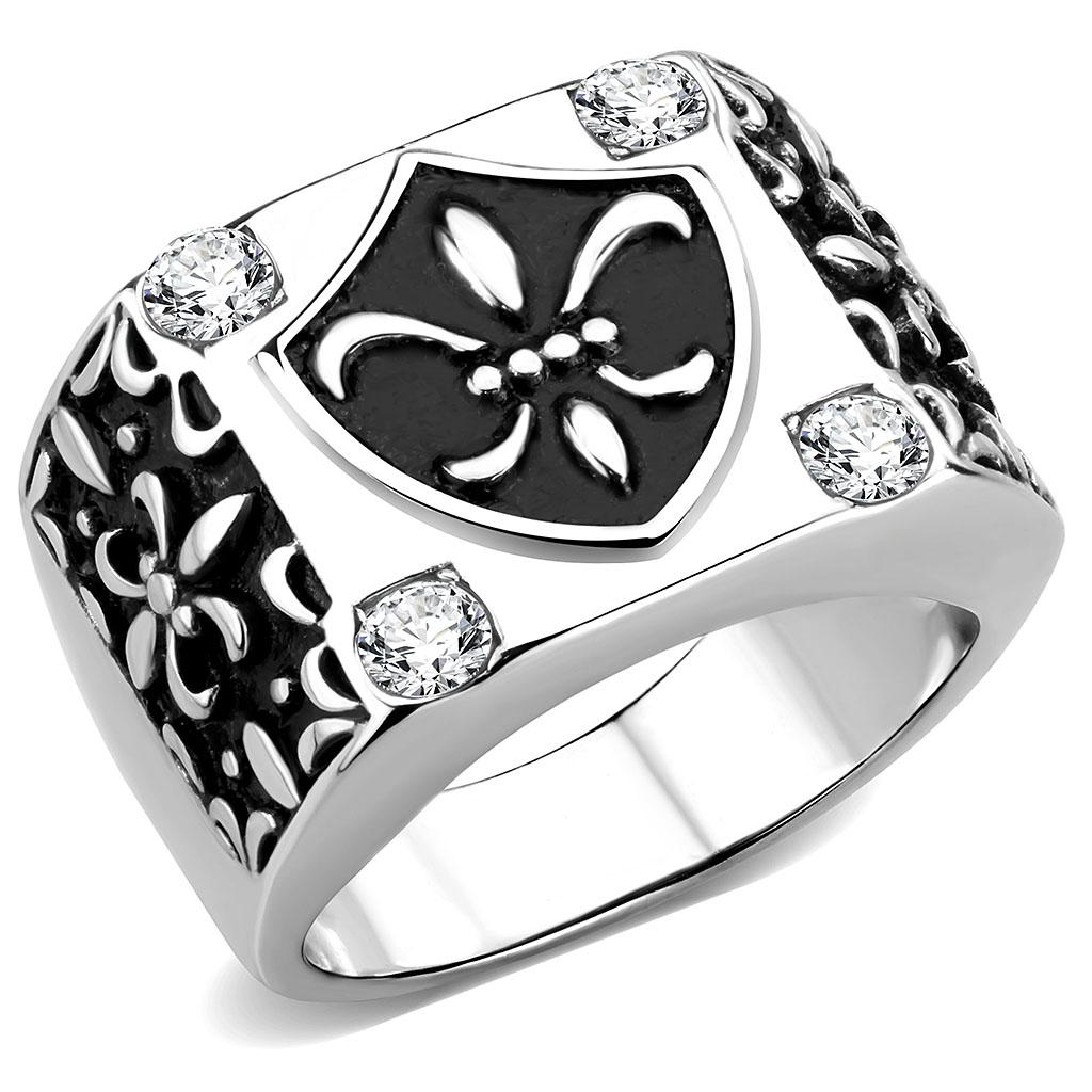 High polished (no plating) Stainless Steel Ring with AAA Grade CZ  in Clear