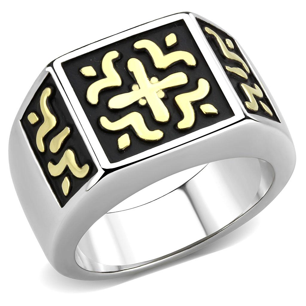 Two-Tone IP Gold (Ion Plating) Stainless Steel Ring with No Stone
