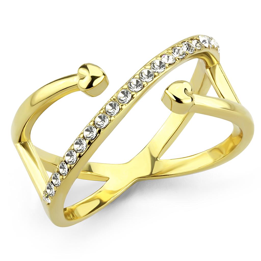 IP Gold(Ion Plating) Stainless Steel Ring with Top Grade Crystal  in Clear