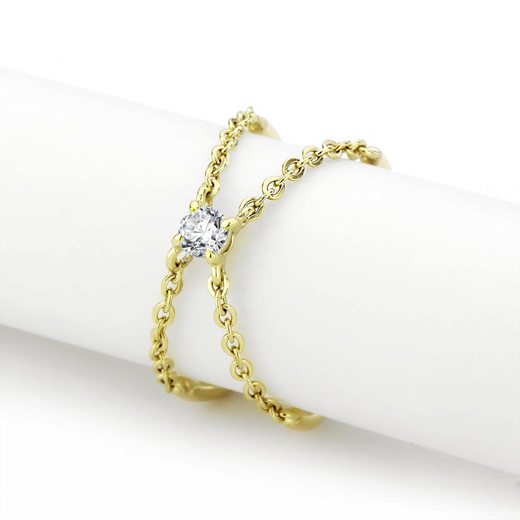 IP Gold(Ion Plating) Stainless Steel Ring with AAA Grade CZ  in Clear