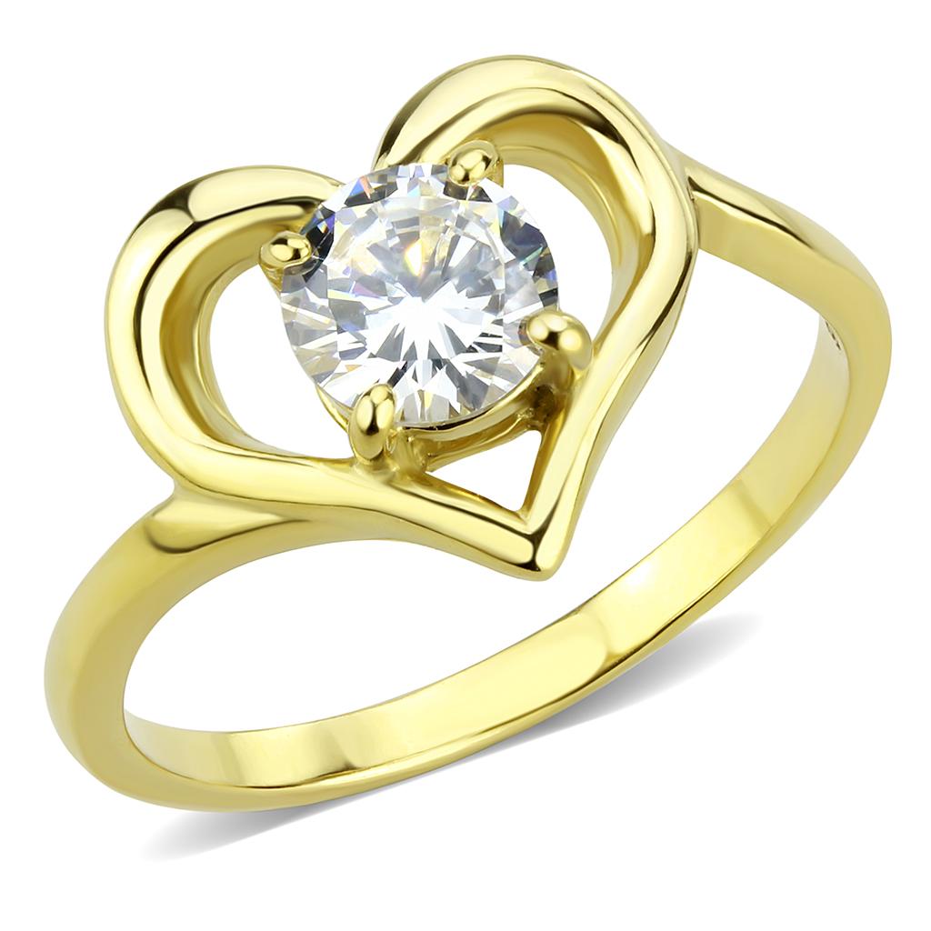 IP Gold(Ion Plating) Stainless Steel Ring with AAA Grade CZ  in Clear