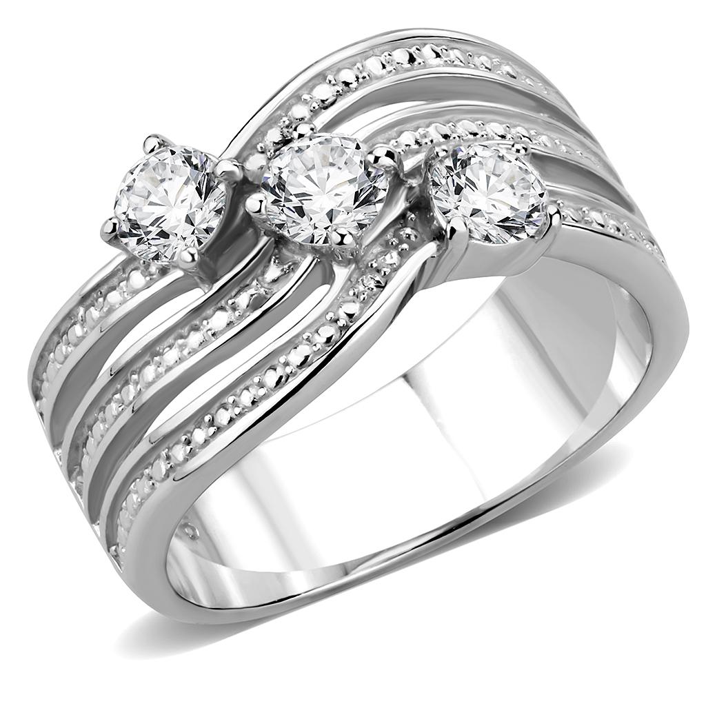 High polished (no plating) Stainless Steel Ring with AAA Grade CZ  in Clear
