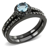 IP Black(Ion Plating) Stainless Steel Ring with Synthetic Synthetic Glass in Sea Blue