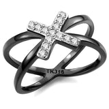 Two-Tone IP Black (Ion Plating) Stainless Steel Ring with AAA Grade CZ  in Clear