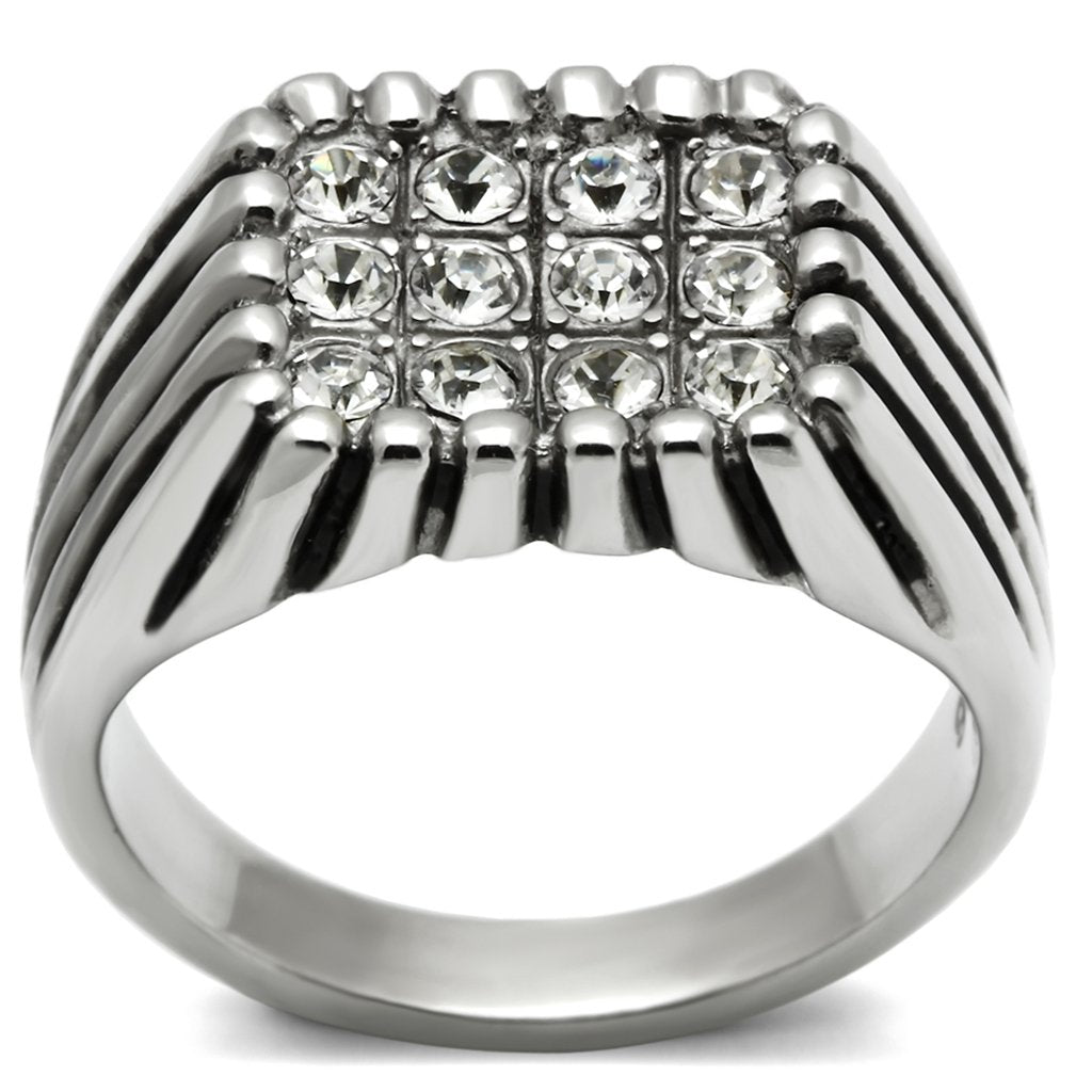 High polished (no plating) Stainless Steel Ring with Top Grade Crystal  in Clear