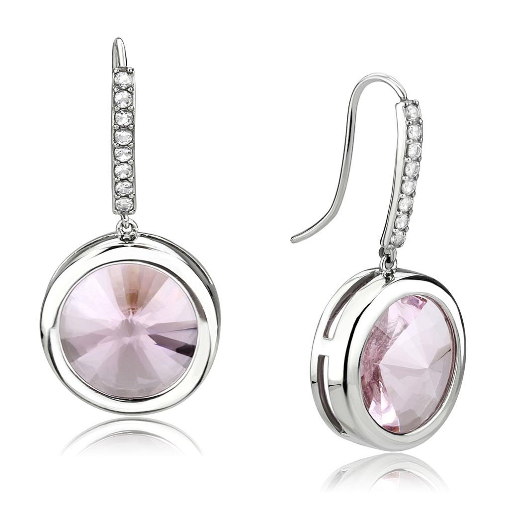High polished (no plating) Stainless Steel Earrings with Top Grade Crystal  in Light Rose
