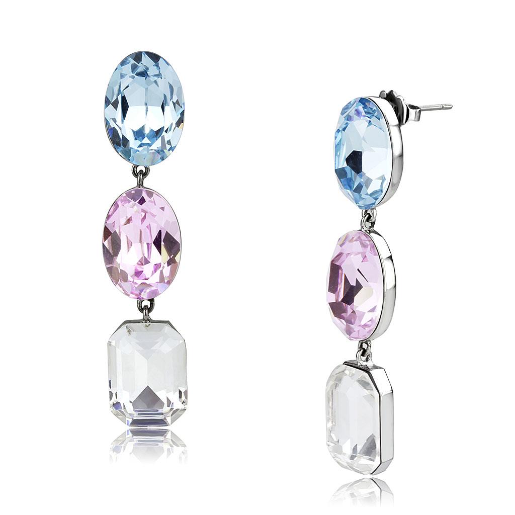 High polished (no plating) Stainless Steel Earrings with Top Grade Crystal  in Multi Color