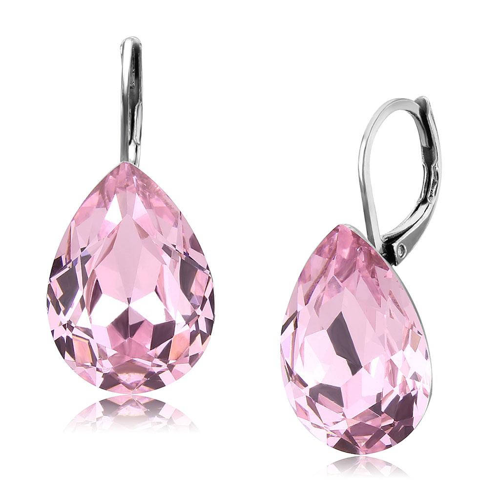 High polished (no plating) Stainless Steel Earrings with Top Grade Crystal  in Light Rose