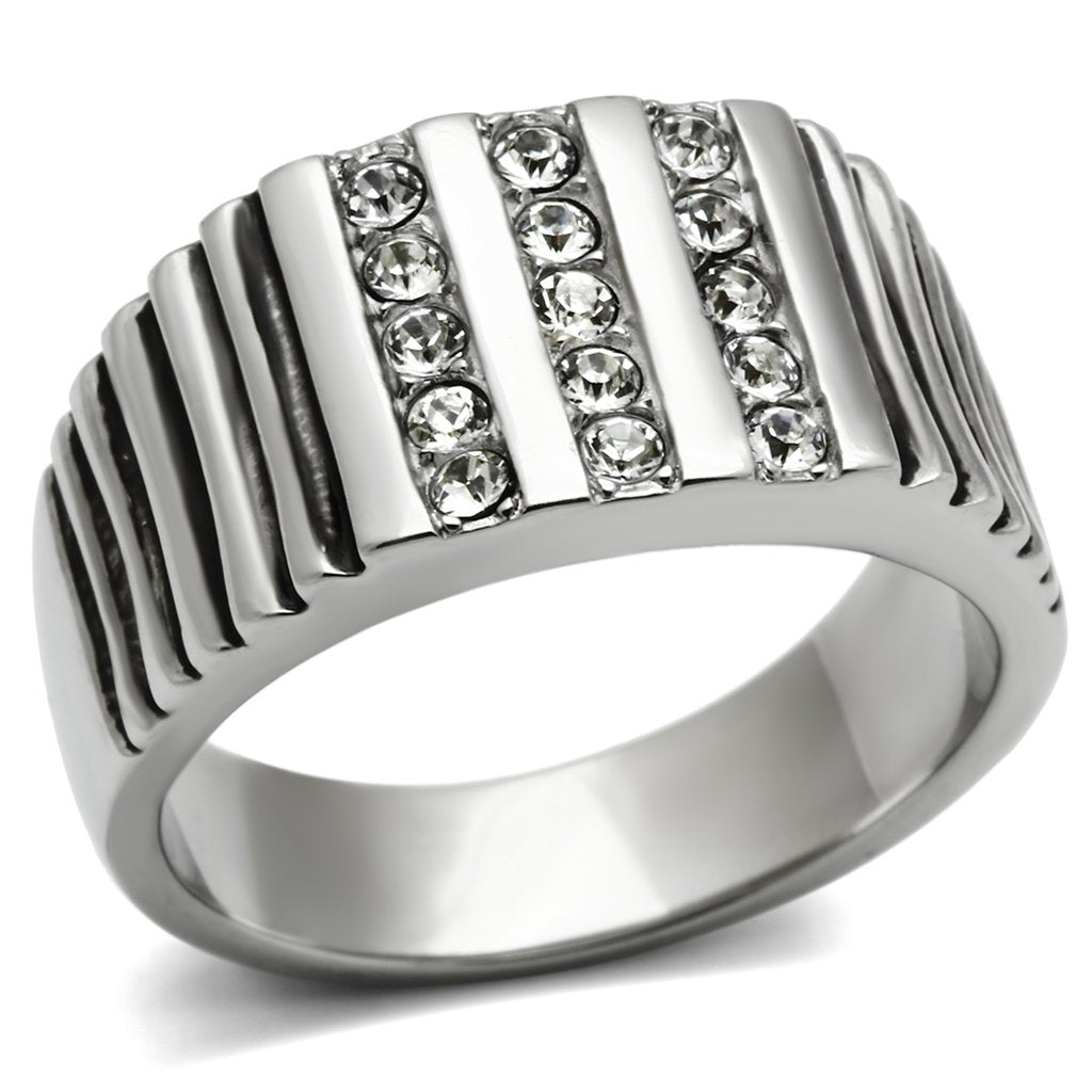 High polished (no plating) Stainless Steel Ring with Top Grade Crystal  in Clear
