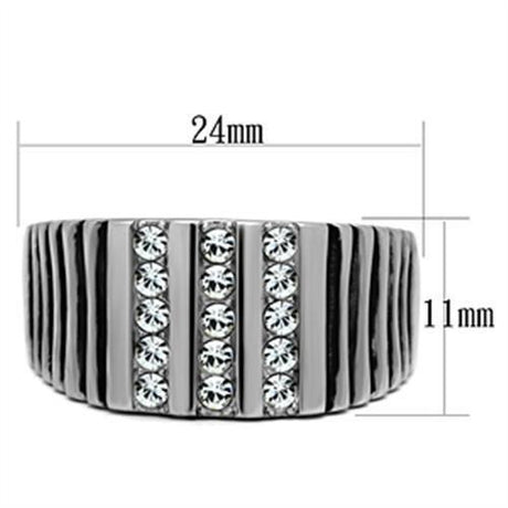 High polished (no plating) Stainless Steel Ring with Top Grade Crystal  in Clear