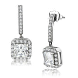 High polished (no plating) Stainless Steel Earrings with AAA Grade CZ  in Clear