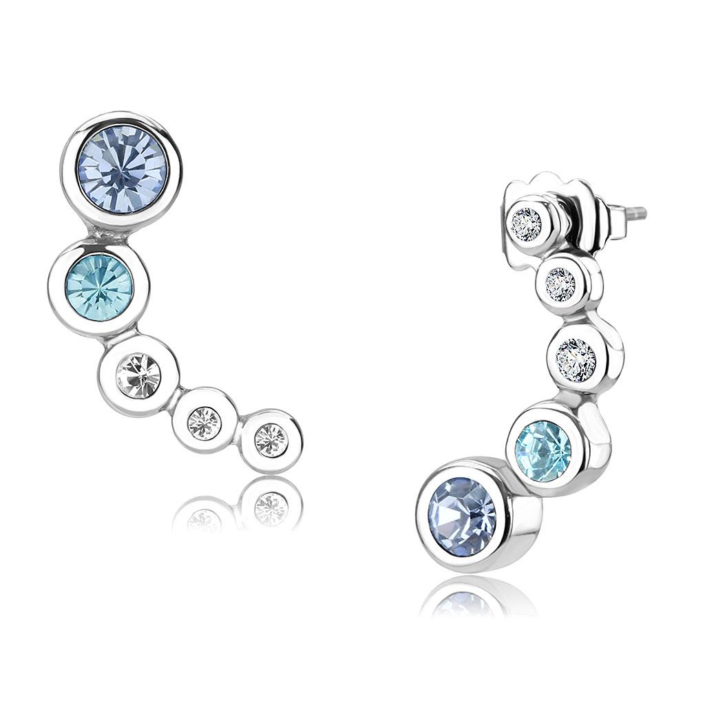 High polished (no plating) Stainless Steel Earrings with Top Grade Crystal  in Light Sapphire