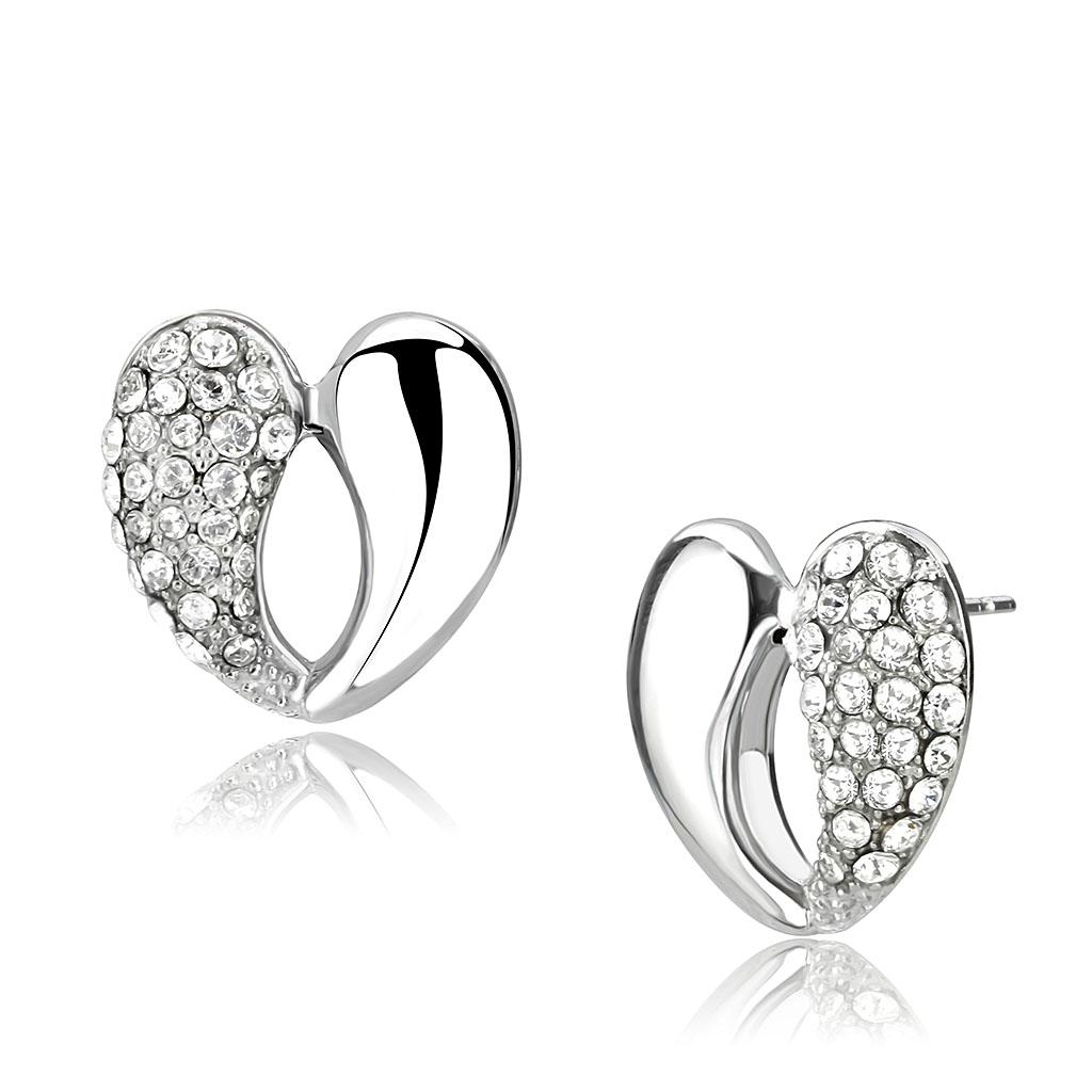 High polished (no plating) Stainless Steel Earrings with Top Grade Crystal  in Clear