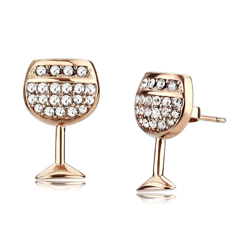 IP Rose Gold(Ion Plating) Stainless Steel Earrings with Top Grade Crystal  in Clear