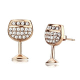 IP Rose Gold(Ion Plating) Stainless Steel Earrings with Top Grade Crystal  in Clear
