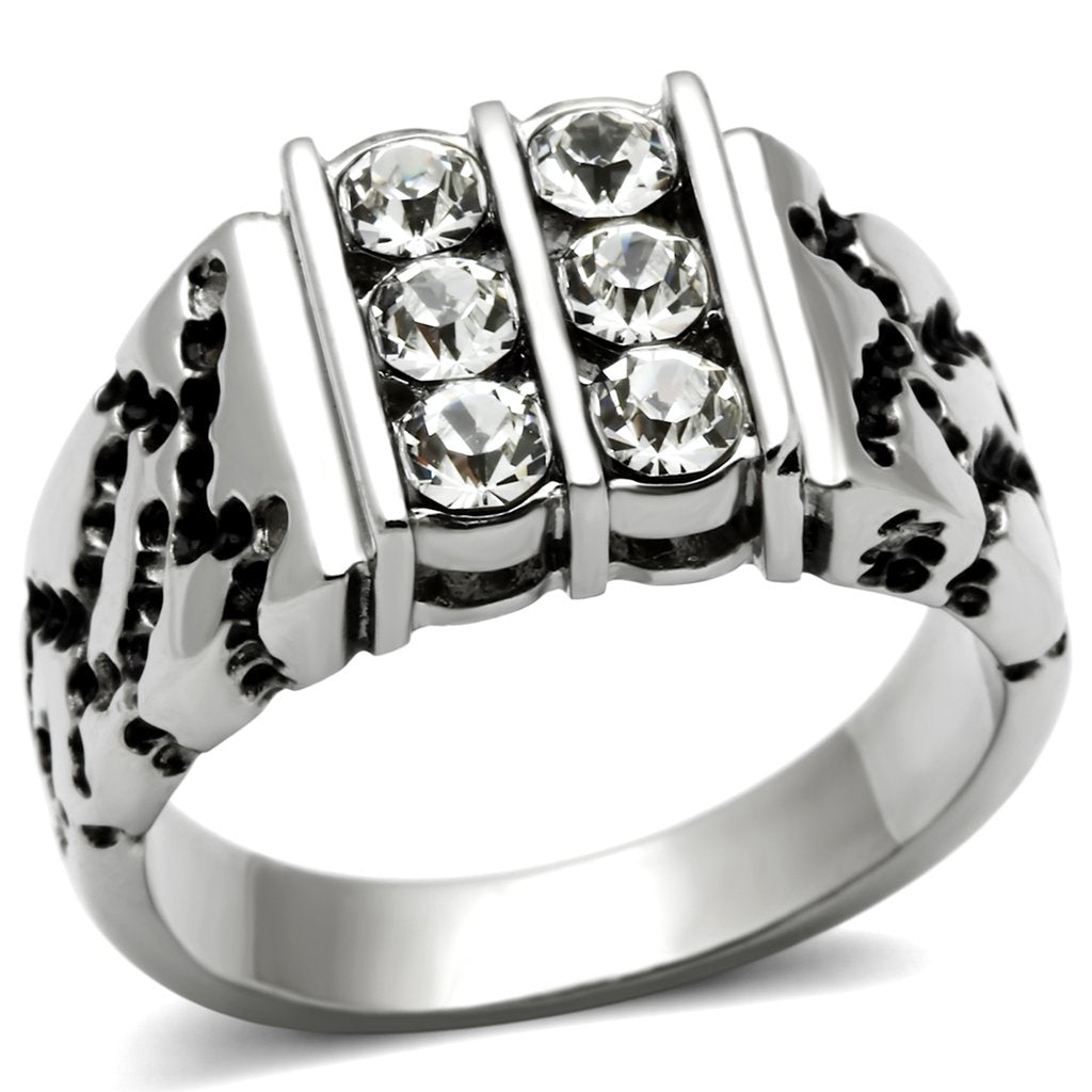 High polished (no plating) Stainless Steel Ring with Top Grade Crystal  in Clear