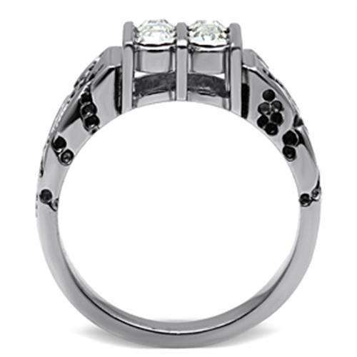 High polished (no plating) Stainless Steel Ring with Top Grade Crystal  in Clear