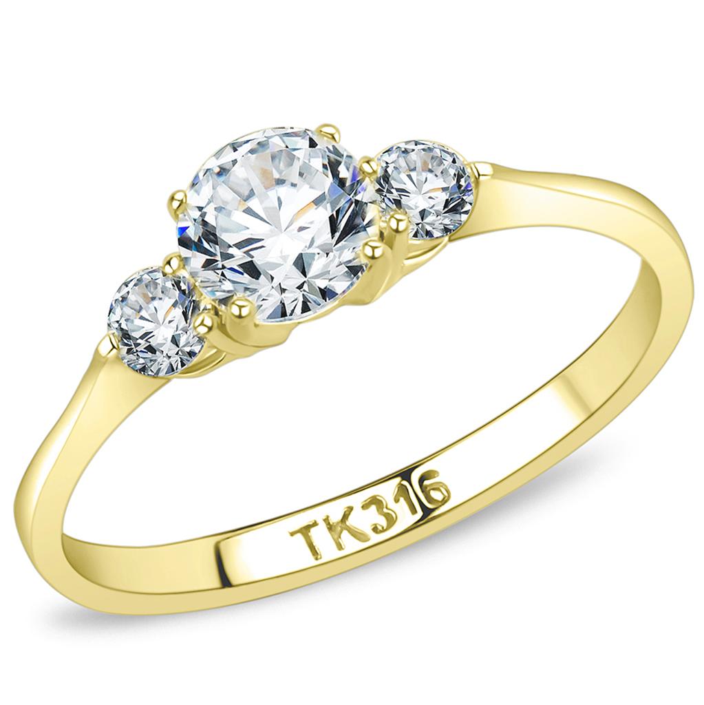 IP Gold(Ion Plating) Stainless Steel Ring with AAA Grade CZ  in Clear