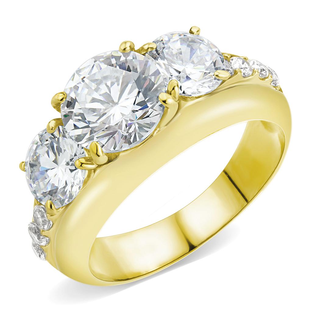 IP Gold(Ion Plating) Stainless Steel Ring with AAA Grade CZ  in Clear