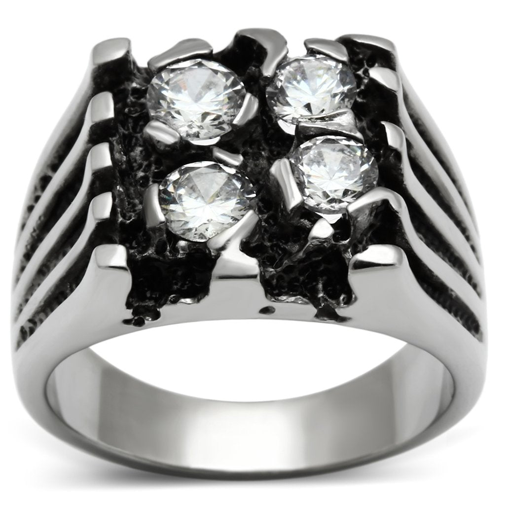 High polished (no plating) Stainless Steel Ring with AAA Grade CZ  in Clear