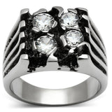 High polished (no plating) Stainless Steel Ring with AAA Grade CZ  in Clear