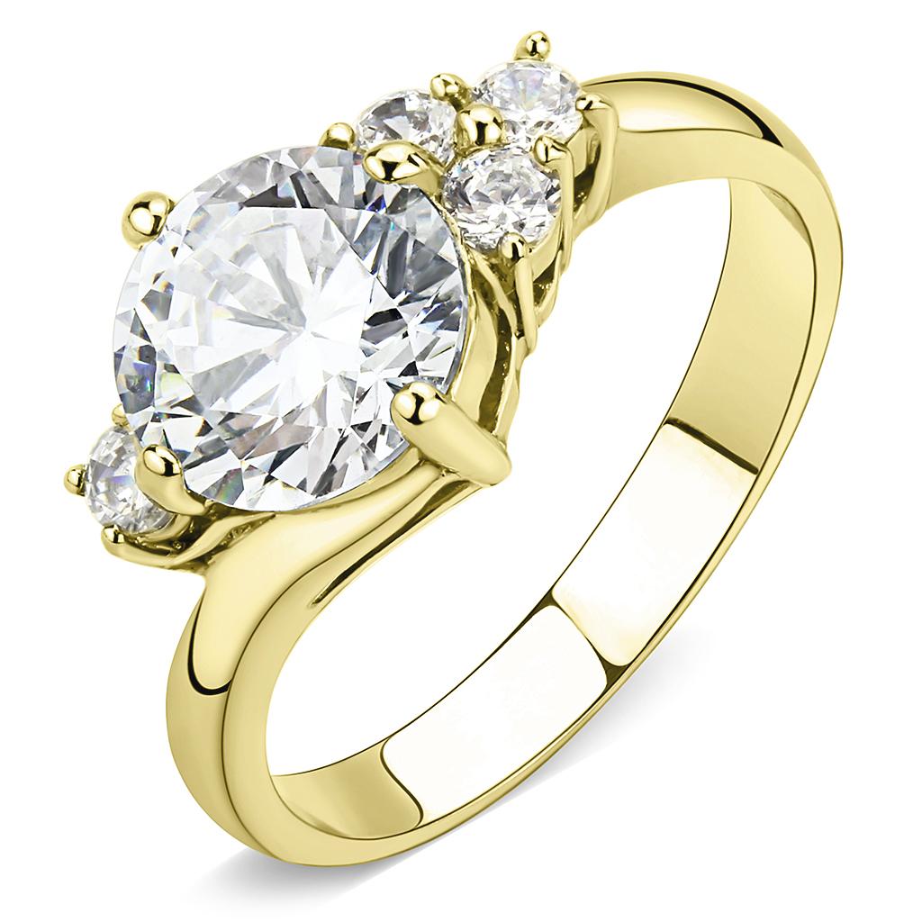 IP Gold(Ion Plating) Stainless Steel Ring with AAA Grade CZ  in Clear