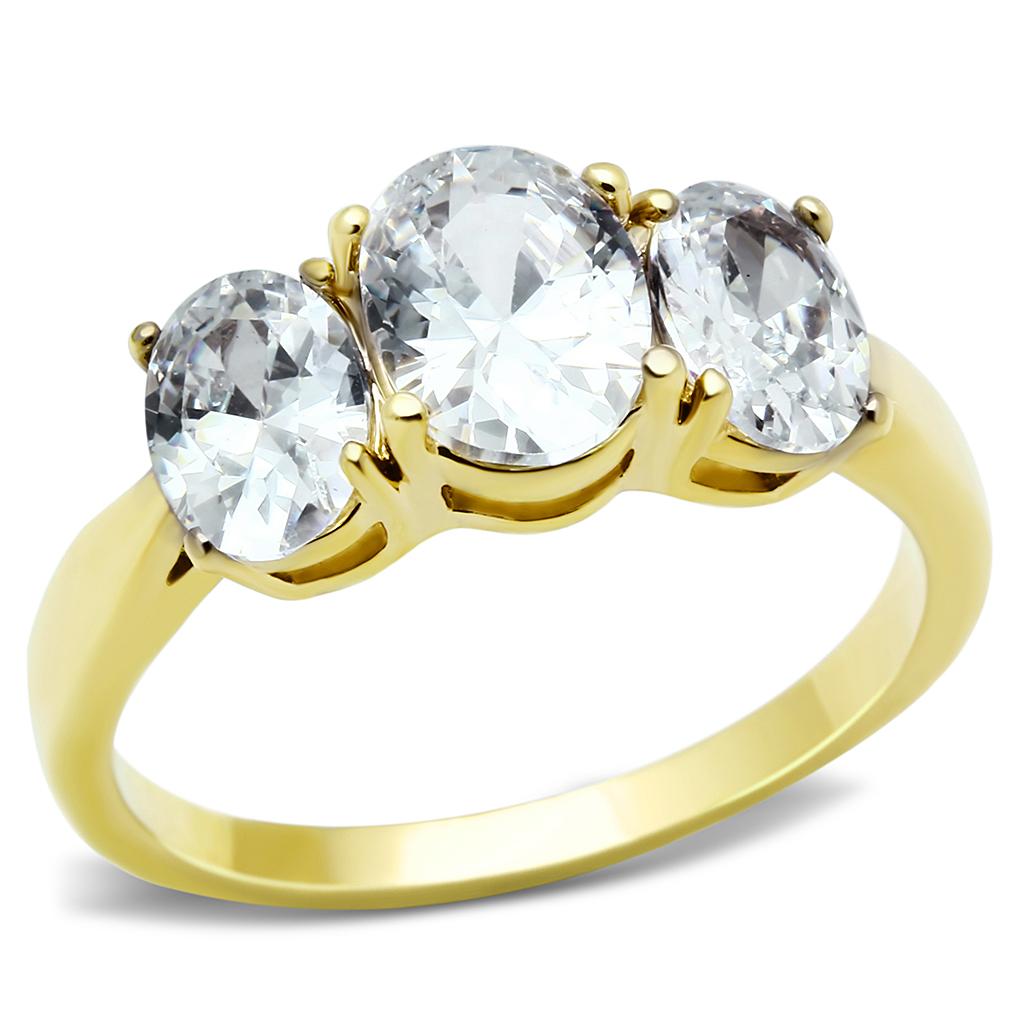 IP Gold(Ion Plating) Stainless Steel Ring with AAA Grade CZ  in Clear
