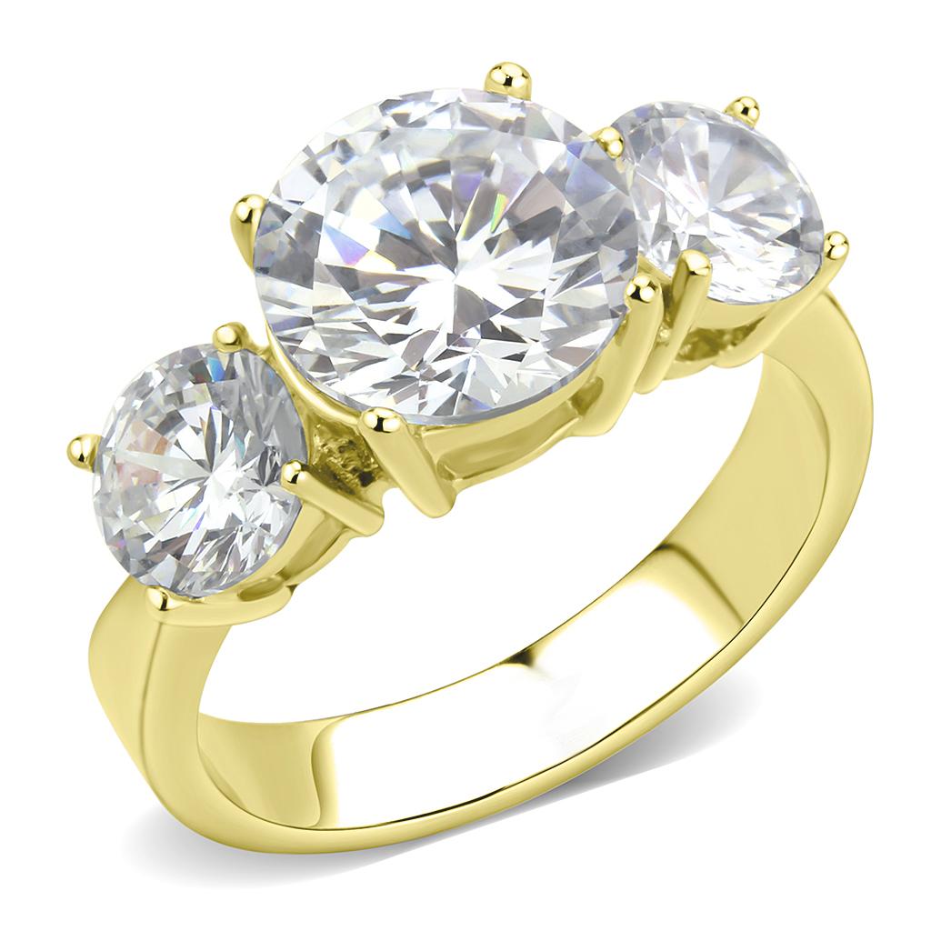 IP Gold(Ion Plating) Stainless Steel Ring with AAA Grade CZ  in Clear