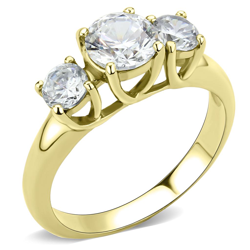 IP Gold(Ion Plating) Stainless Steel Ring with AAA Grade CZ  in Clear