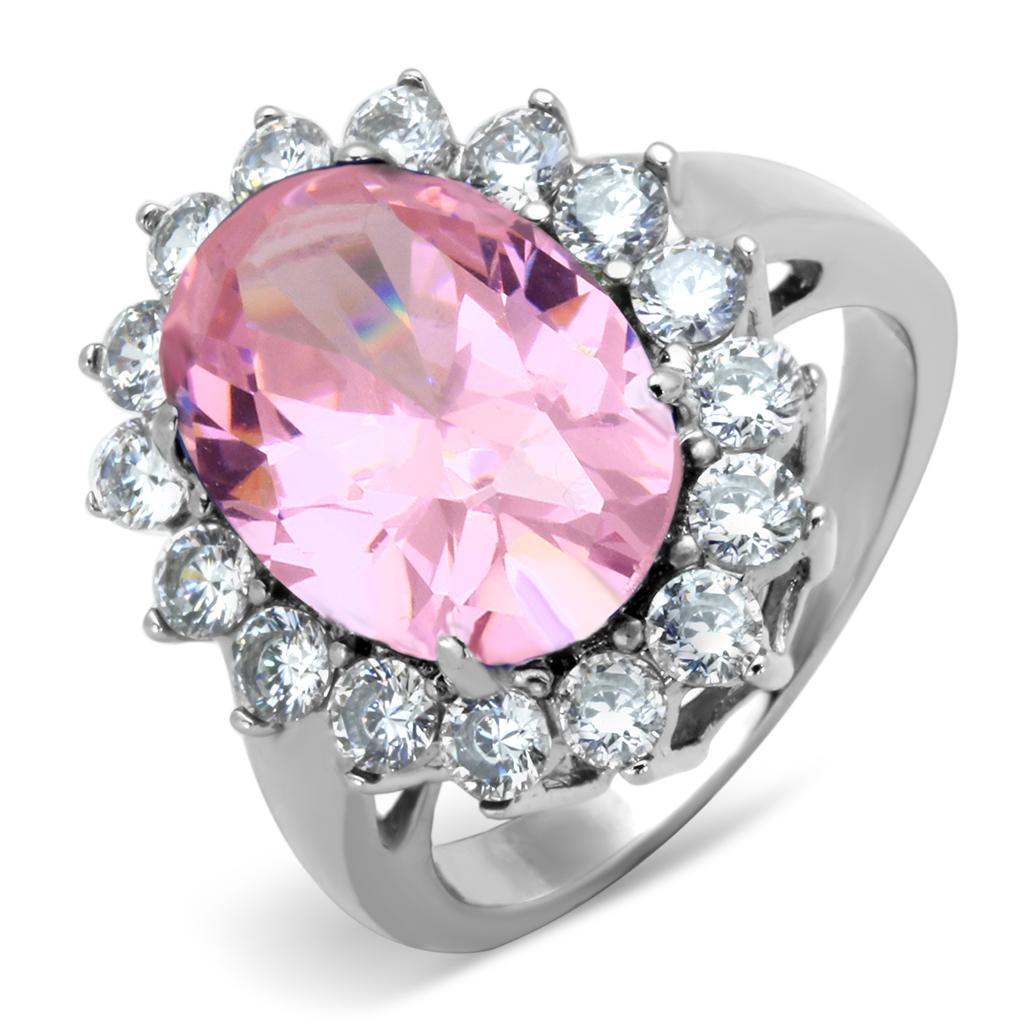 High polished (no plating) Stainless Steel Ring with Synthetic Synthetic Glass in Rose