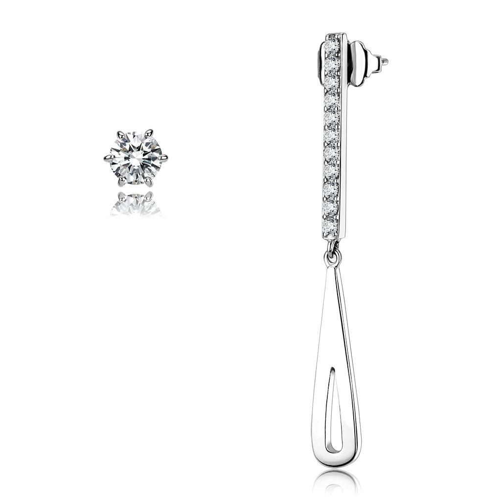 High polished (no plating) Stainless Steel Earrings with AAA Grade CZ  in Clear
