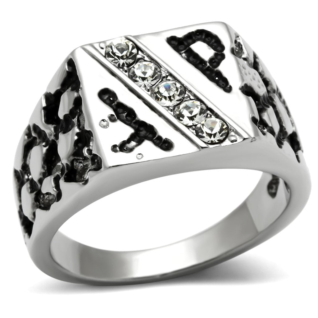 High polished (no plating) Stainless Steel Ring with Top Grade Crystal  in Clear